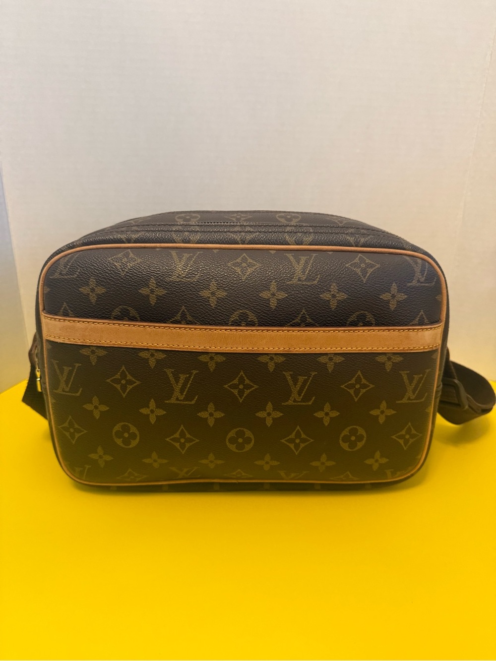 Louis Vuitton Brown Monogram Canvas Shoulder Bag with Tan Trim
